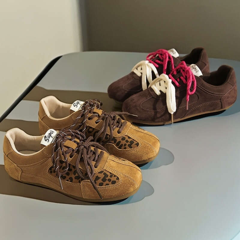 Small Niche Design Leopard Print Training For Women 2024 New Versatile Casual Sports Board Shoes, Forrest Gump Shoes