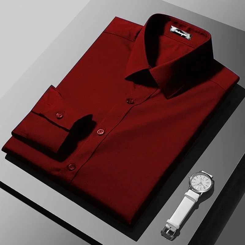 Red Mens Shirt Long Sleeve Slim Fit Business Suit Shirt Best Man Mens Large ropa clothing shirts for menXJ24113