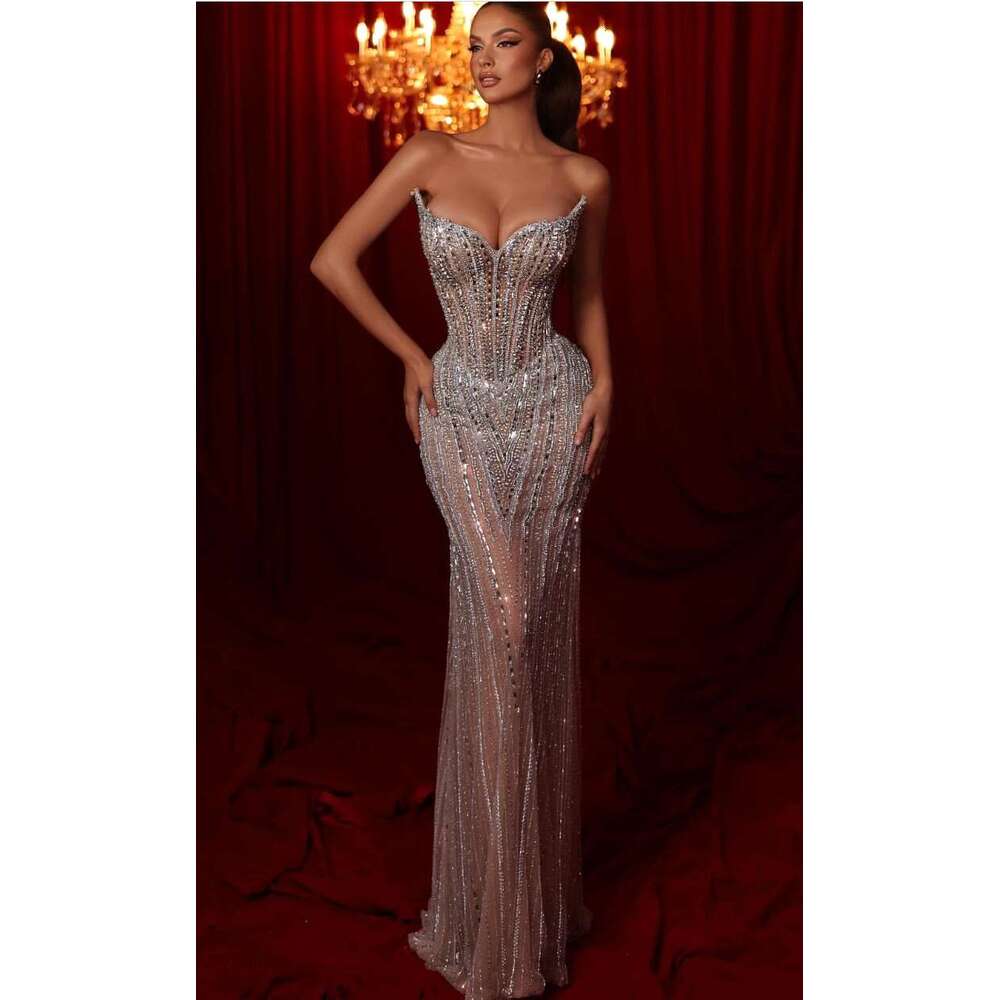 Stunning Mermaid Crystal Evening Elegant With Detachable Train Strapless Beaded Prom Dress Or Length Illusion Formal Dresses For Women Es Bc es