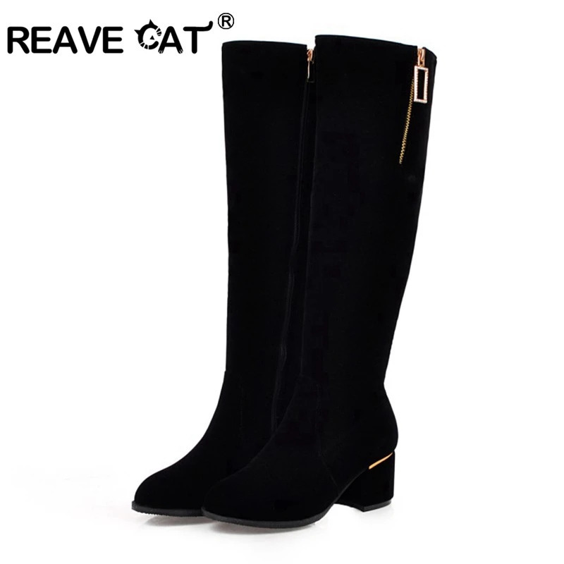 REALE CAT Spring Autumn High Knee Suede Dome Rhinstone Female Short High Heels Big 32-52 S2409 241113