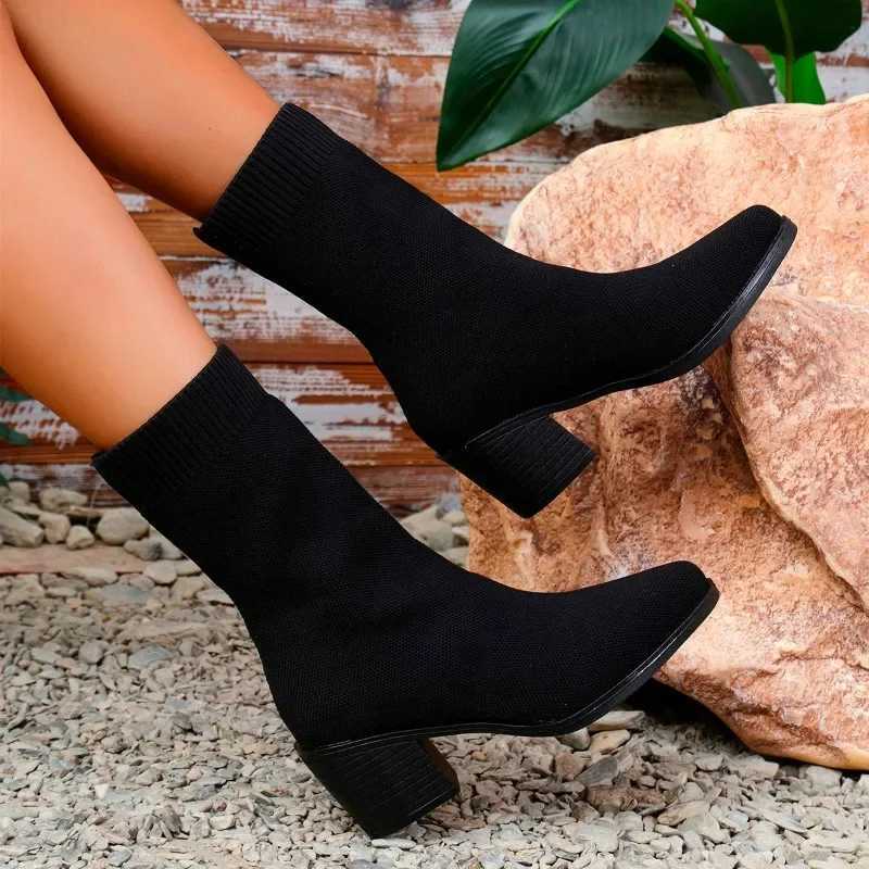 High Quality Warm and Smooth High Quality Shoes - Warm Boots Fi Elastic Fabric Modern Boots Warm New Plus Size Mid calf Boots T241113