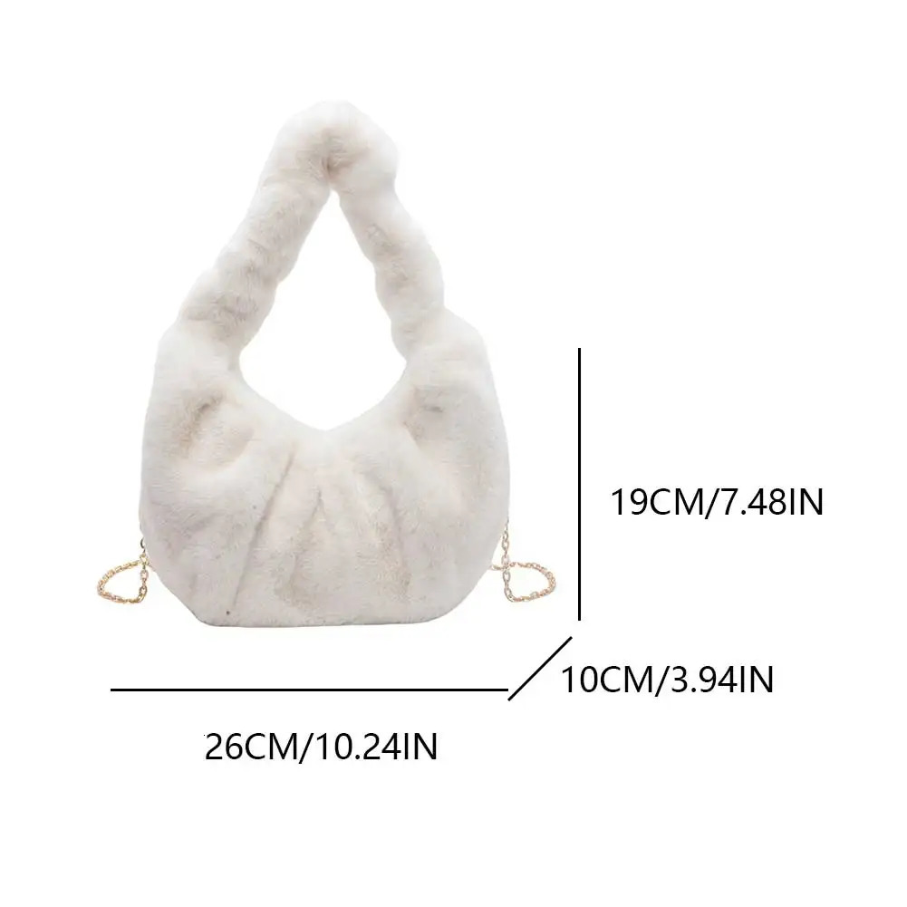 Women Furry Tote Bag with Chain Winter Faux Fur Bag Solid Color Fuzzy Shoulder Bag Plush Crossbody Bag Female Commute Bag 241114