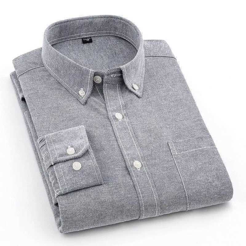tiktok internet Autumn new mens cotton Oxford woven long sleeve shirt pure white business casual slim-fit button-lined gownXJ24113