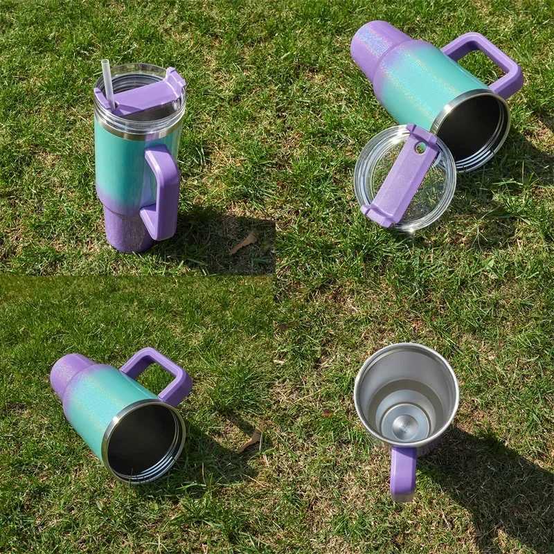 1200ml 40oz stainless steel water bottle with handle straw vacuum hot cup large capacity station wagon coffee Y241114