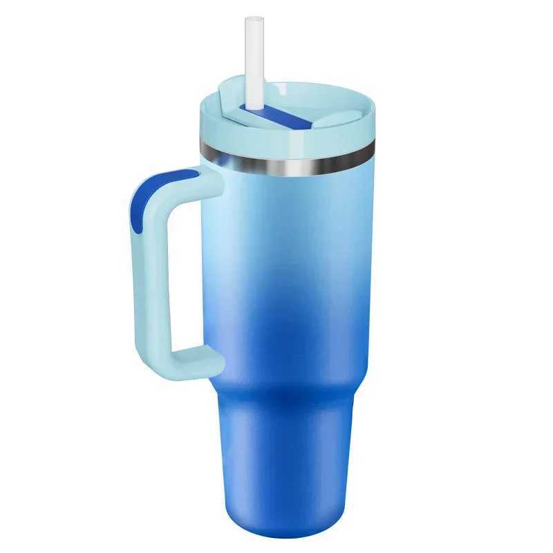 1200ml 40oz stainless steel water bottle with handle straw vacuum hot cup large capacity station wagon coffee Y241114
