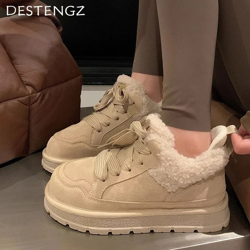 Platform Womens Fur Ankle Boots Suede Flat Warm Shoes Casual Snow Boots Womens Trend Short Plush Comfortable Unprinted High quality Sports Shoes 24111