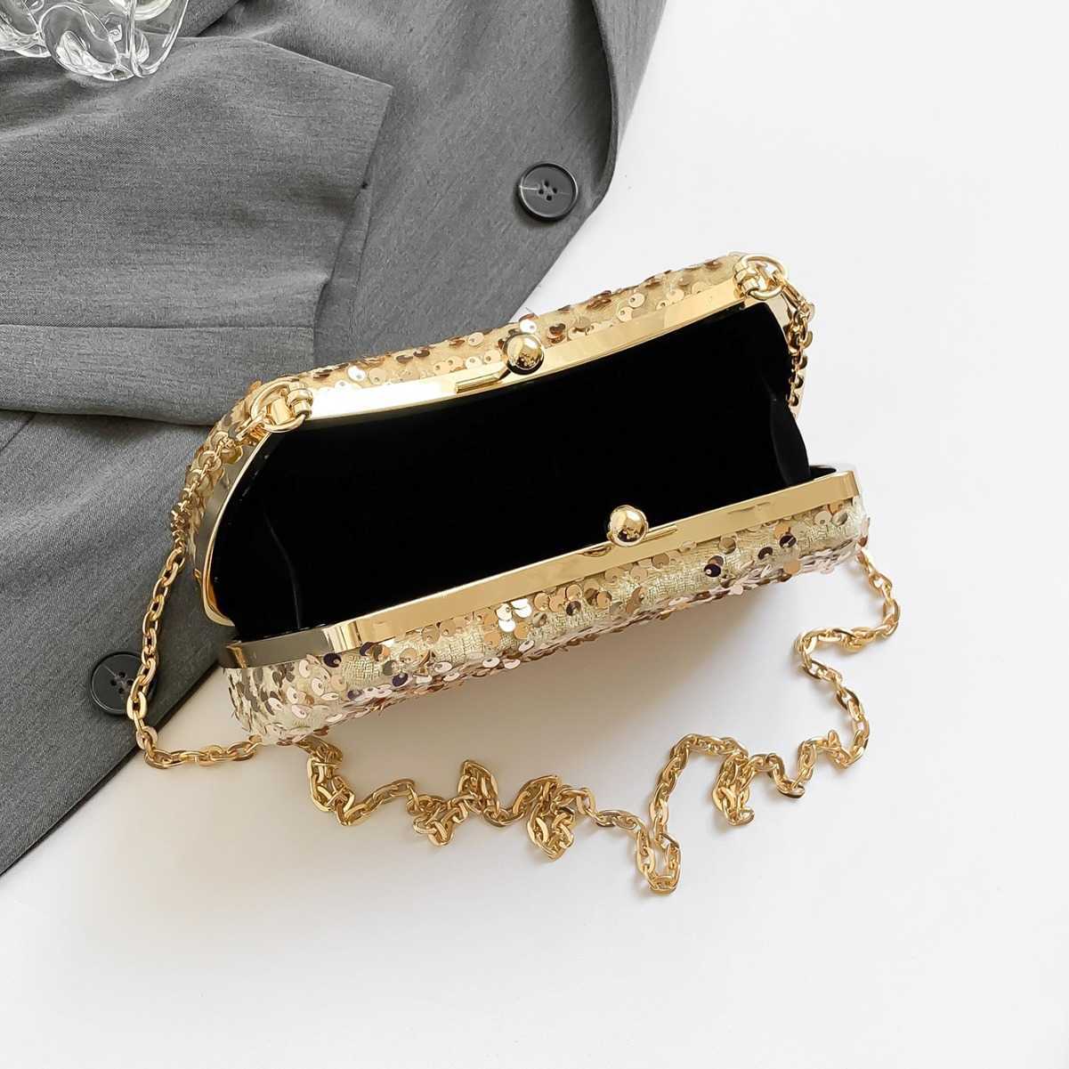 Glitter Evening Bag For Women 2024 New Light Luxury Handbag Single Shoulder Crossbody Bag Clip On Chain Bag 241114