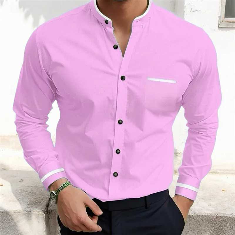 European and American new mens shirt long sleeved casual business solid color lapel pocket daily comfortable topXJ24113