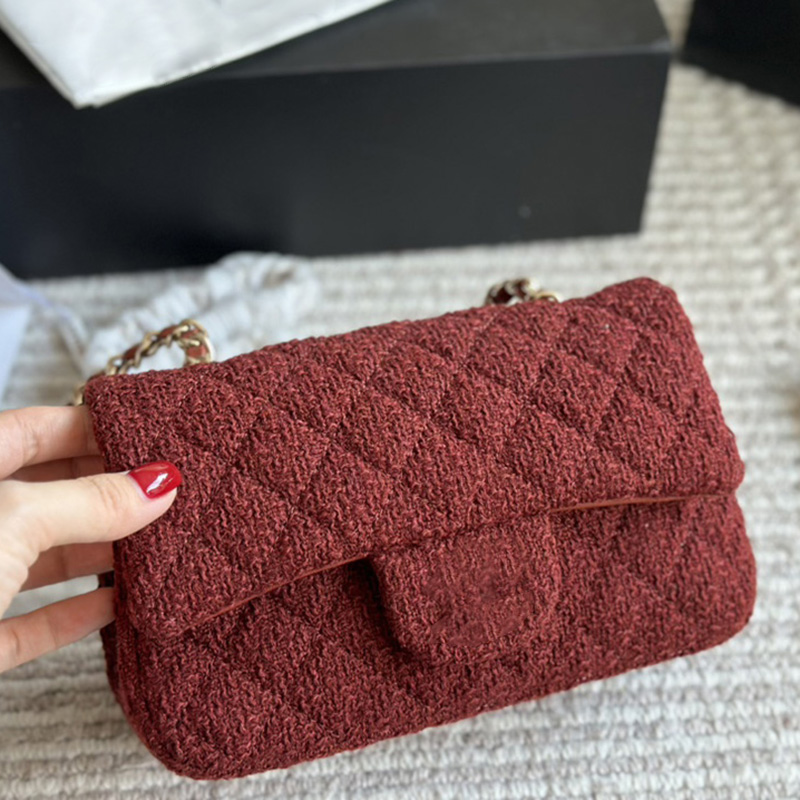 Crochet Mini Sac Shouder Designer Tweed Flap Cf Sac Femmes Square Tote Sac à main Cross Cross Body Luxury Cuir Pochette Pochette Green Puple Saco