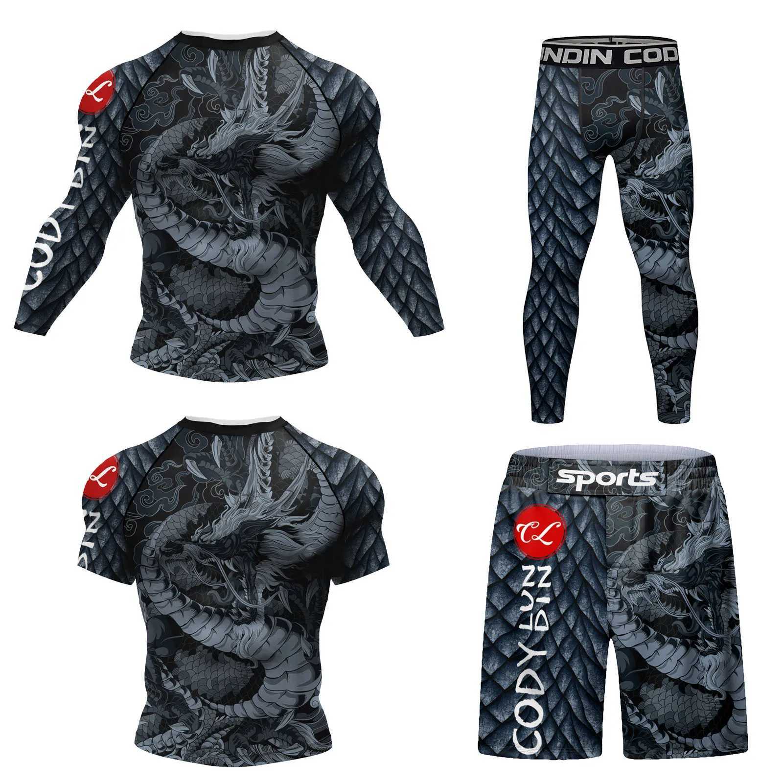 Mens Cody Lundin Mens Compression Boxing Set Jujutsu Bjj Rashguard Training Sportswear Mens Sublimation Boxing Set X241113