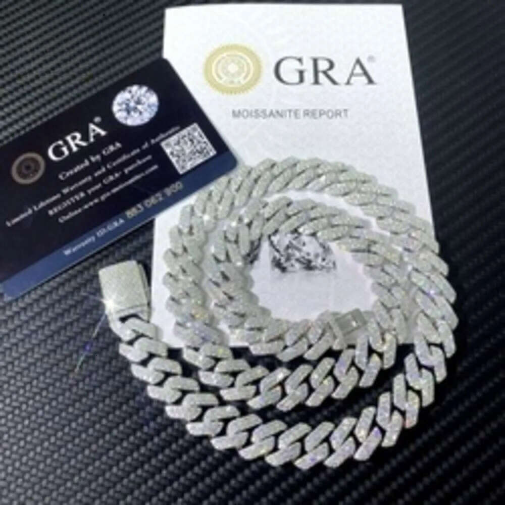 Pass Diamond Tester Sier Cuban Link Chain Wide 2rows Solid Moissanite Diamond 8mm-20mm Jewelry Set Necklaces Hiphop