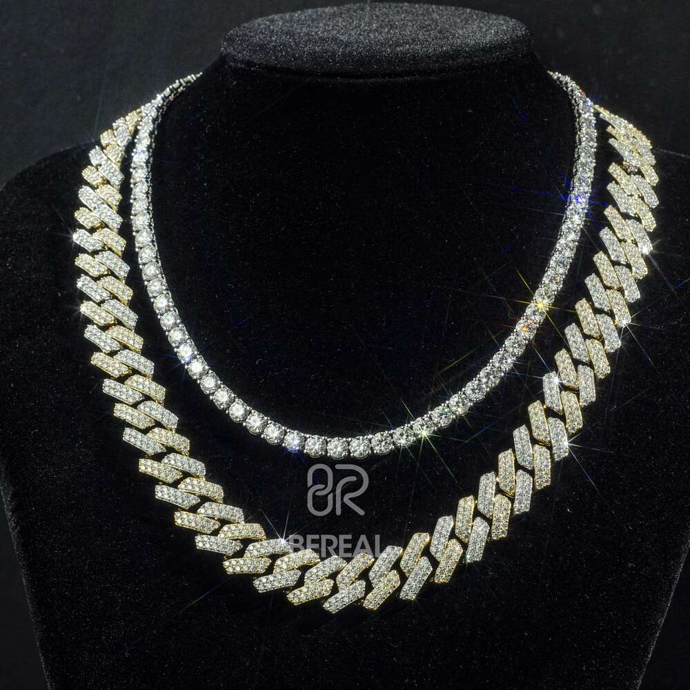Custom Iced Out Sterg Pendant Moissanite Dia Designer Fashion Necklaces Sier Miami Cuban Chain GRA 14mm 2 Rows Gold Hip Hop Necklace Jewelry for Men