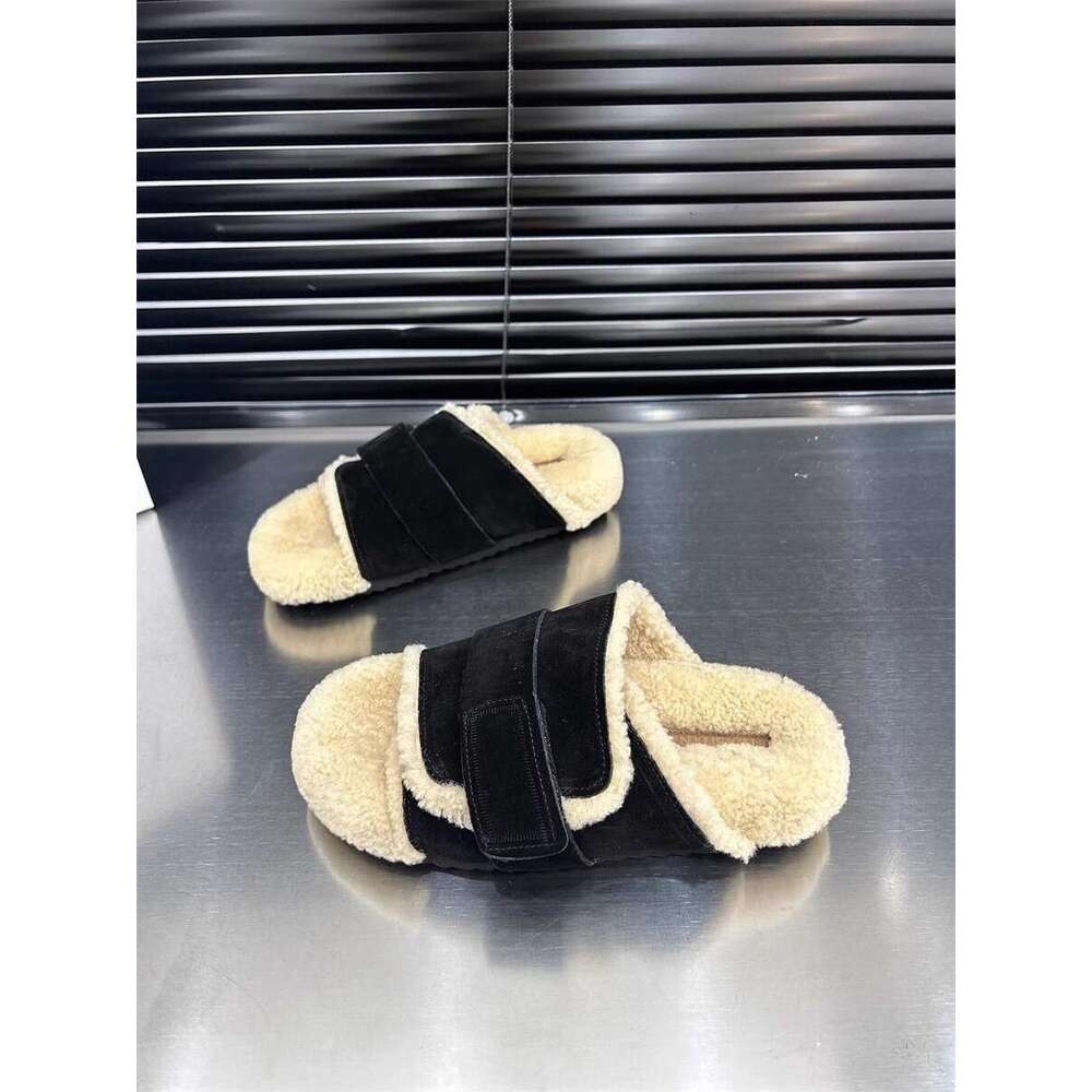 Hairy Slippers For Women's Outdoor Wear 2024 New Autumn And Winter Popular Korean Version Thick Bottom Lamb Wool Boken One Word Home Cotton Mop