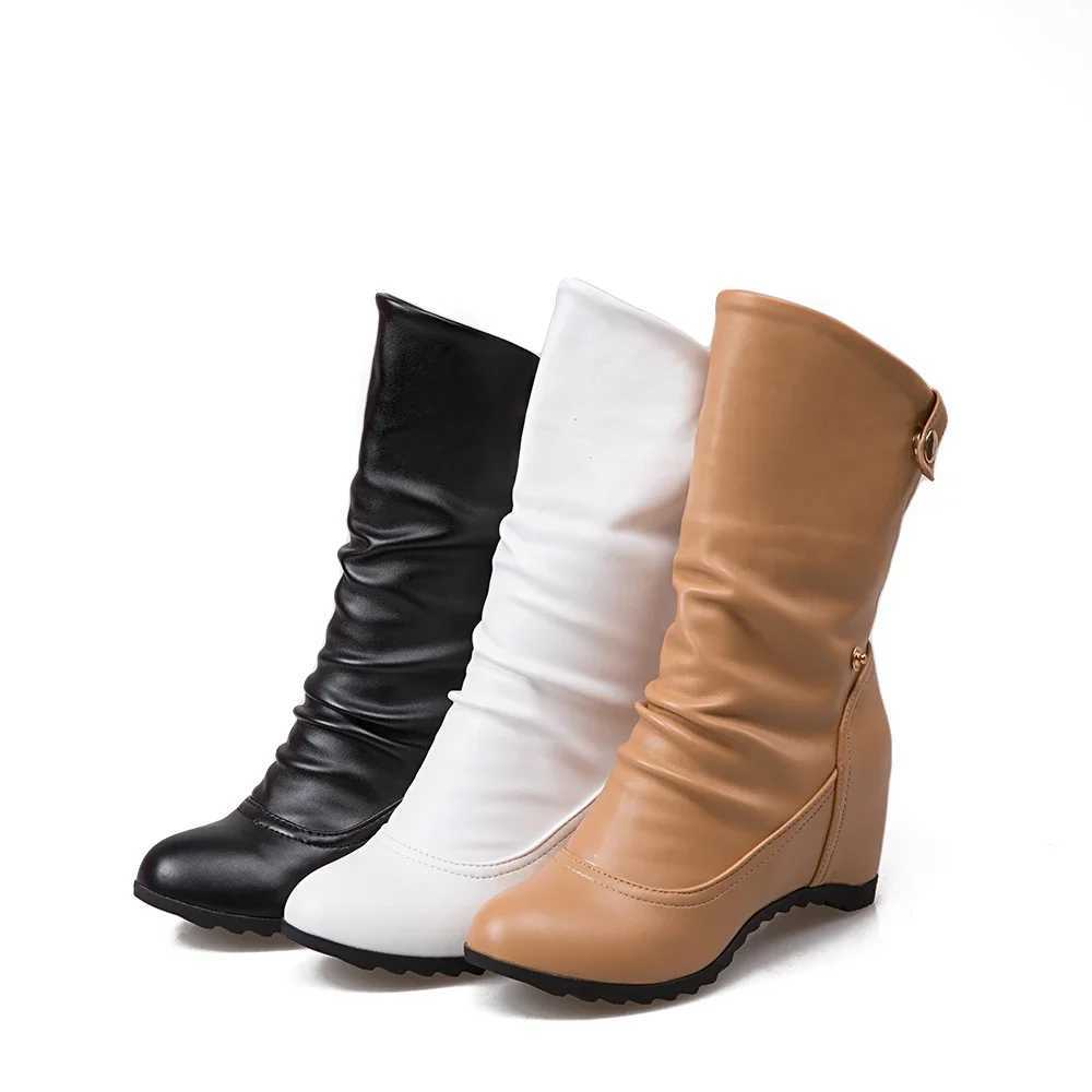 High Quality Womens Wedge Boots Plus Size 33-43 Spring and Autumn Flat Lg Pu Soft Leather Motorcycle Boots White Black T241113