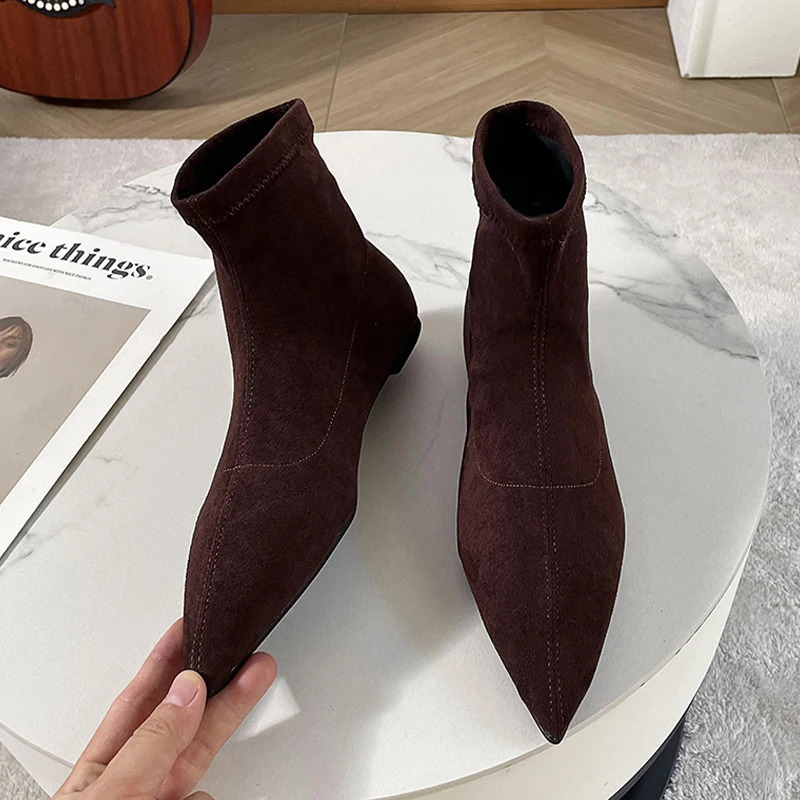 Pointed Toe Womens Snow Ankle Boots Suede Flat Fashion Shoes er Chelsea Boots Trend Gottbotas de Mujer 241113