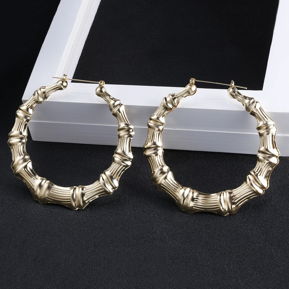 So Trendy Bamboo Hoop Earring Female Gold Silver Color Classic Jewelry 241114