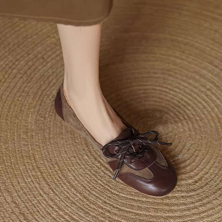 Autumn And Winter 2024 New Flat Ballet Women's Chicken Rolls Casual Round Toe Soft Surface Single Small Leather Bean Shoes