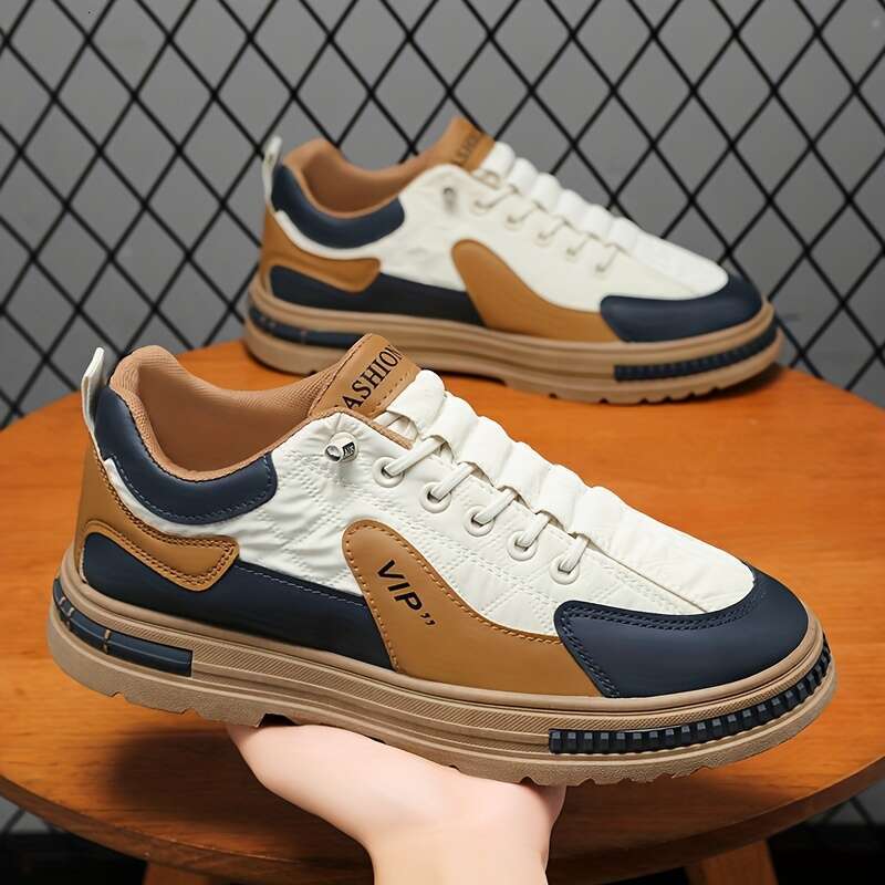 1pc Men's Fashion Skate Shoes - Casual/Sporty Style, Low-Top, Plaid Pattern, Comfortable Non-Slip Lace-Up Sneakers, PU Upper, Fabric ing, PVC Sol