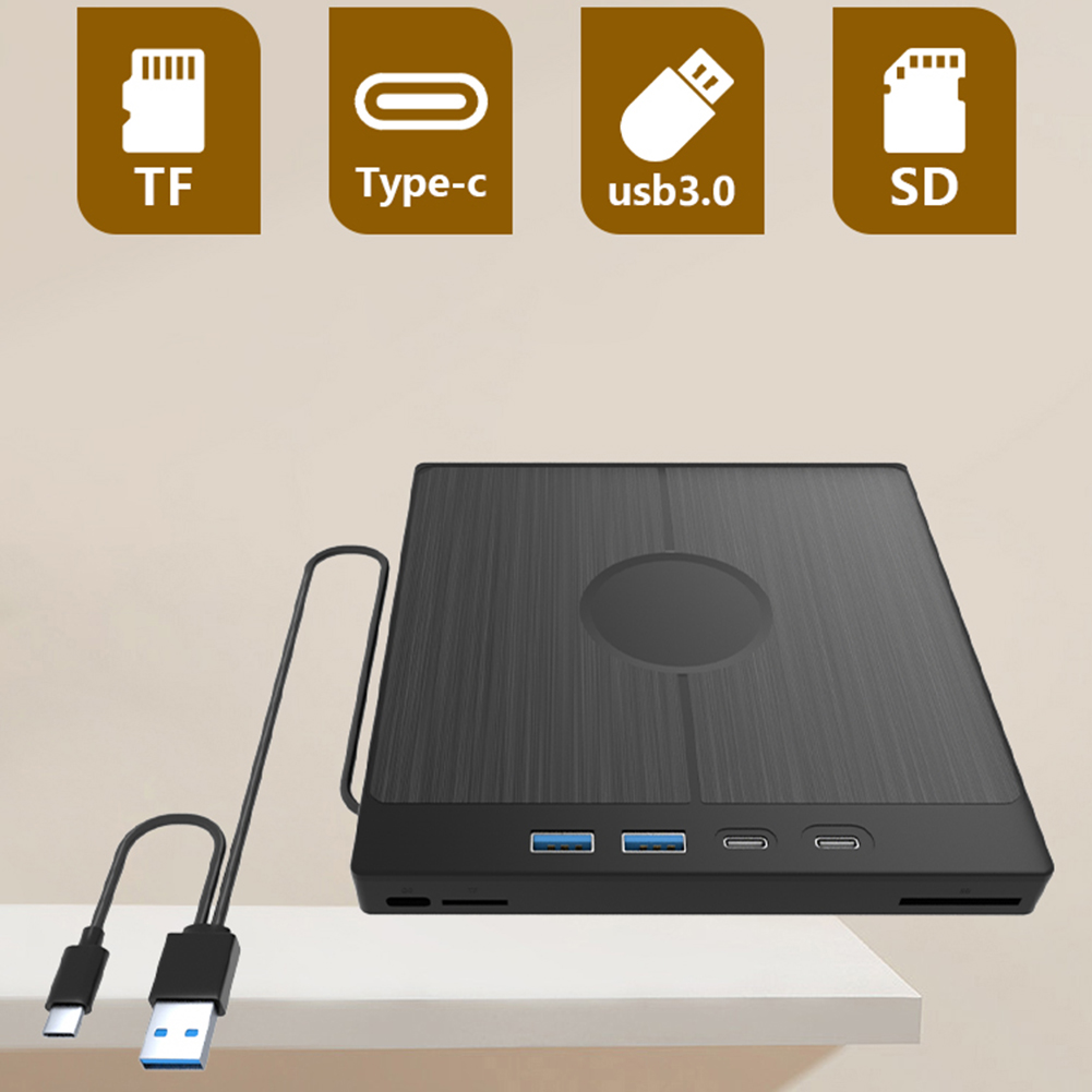 7 in 1 External CD/DVD Drive CD Burner with 2 USB/Type-C Ports USB 3.0 CD/DVD Disk Drive Player Burner Reader Writer for Laptop