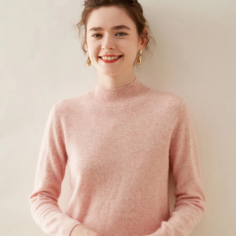 WinvyNee Womens Cashmere Sweater Plain Collar Merino Wool Loose Sweater Solid Knitted Top Casual Zipper Jumper Autumn A1054002 241113