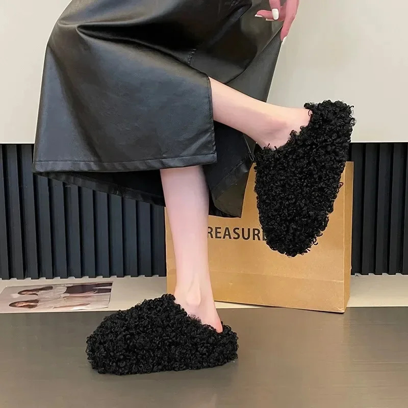 Winter Fashion Casual Womens Flat Shoes Comfortable Plus Velvet Warm Slippers Non-slip Lightweight Soft-soled Womens Shoes 241114