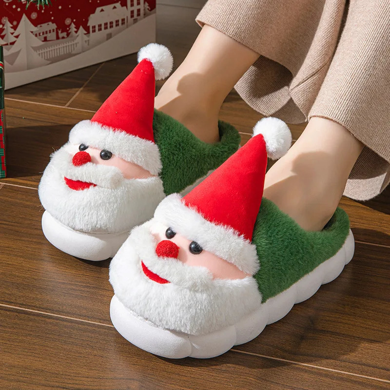 Santa Claus er Fluffy Slippers Womens Home Christmas Cartoon Winter Shoes Girls Flat Home Warm Fashion Shoes Large Size 241113