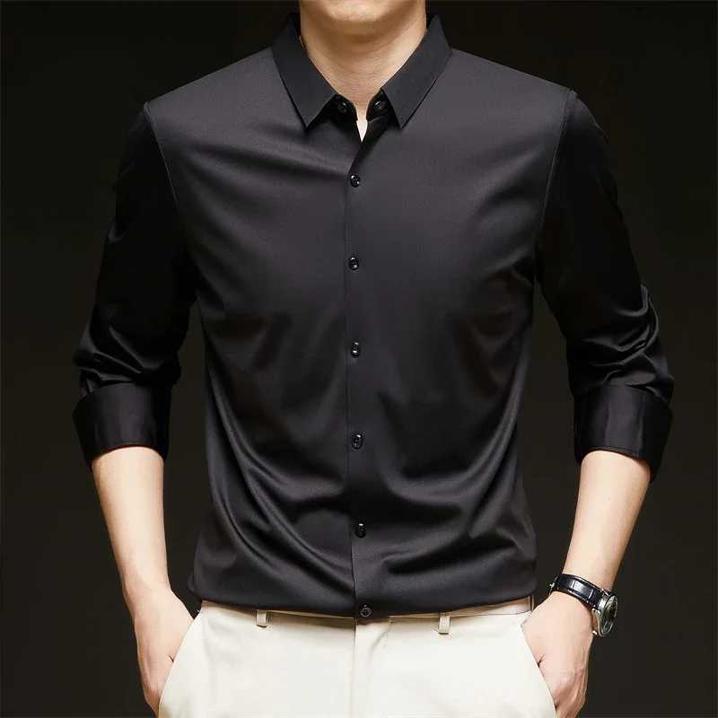 New Mens Business Casual Long Sleeved Solid Color Shirt Wrinkle Resistant Wrinkle Free Comfortable All Season Versatile TopXJ24113