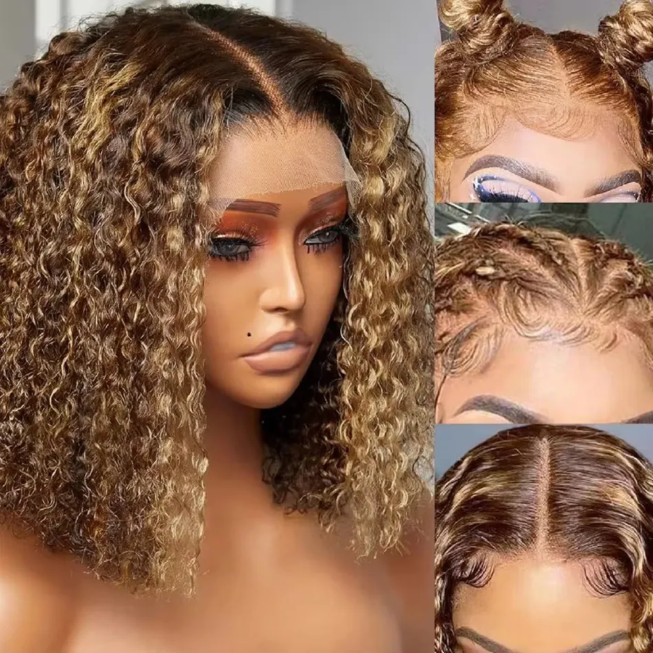 Piano Blonde Lace Hair Wig 100% Real Human Hair Wigs 30 Inch Wet And Wavy 13x4 Kinky Curly Lace Front Wigs Transparent 280 Density Glueless Body Wave 
