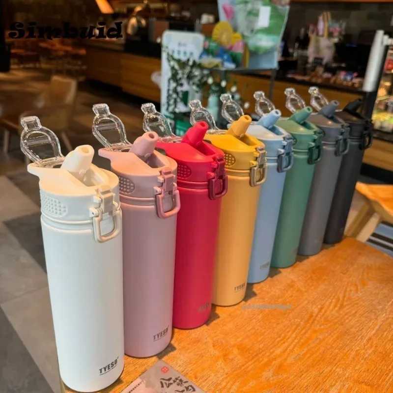 600ML/750ML to hot water bottle with straw stainless steel vacuum valve inflatable water bottle travel mug g Termica Y241114