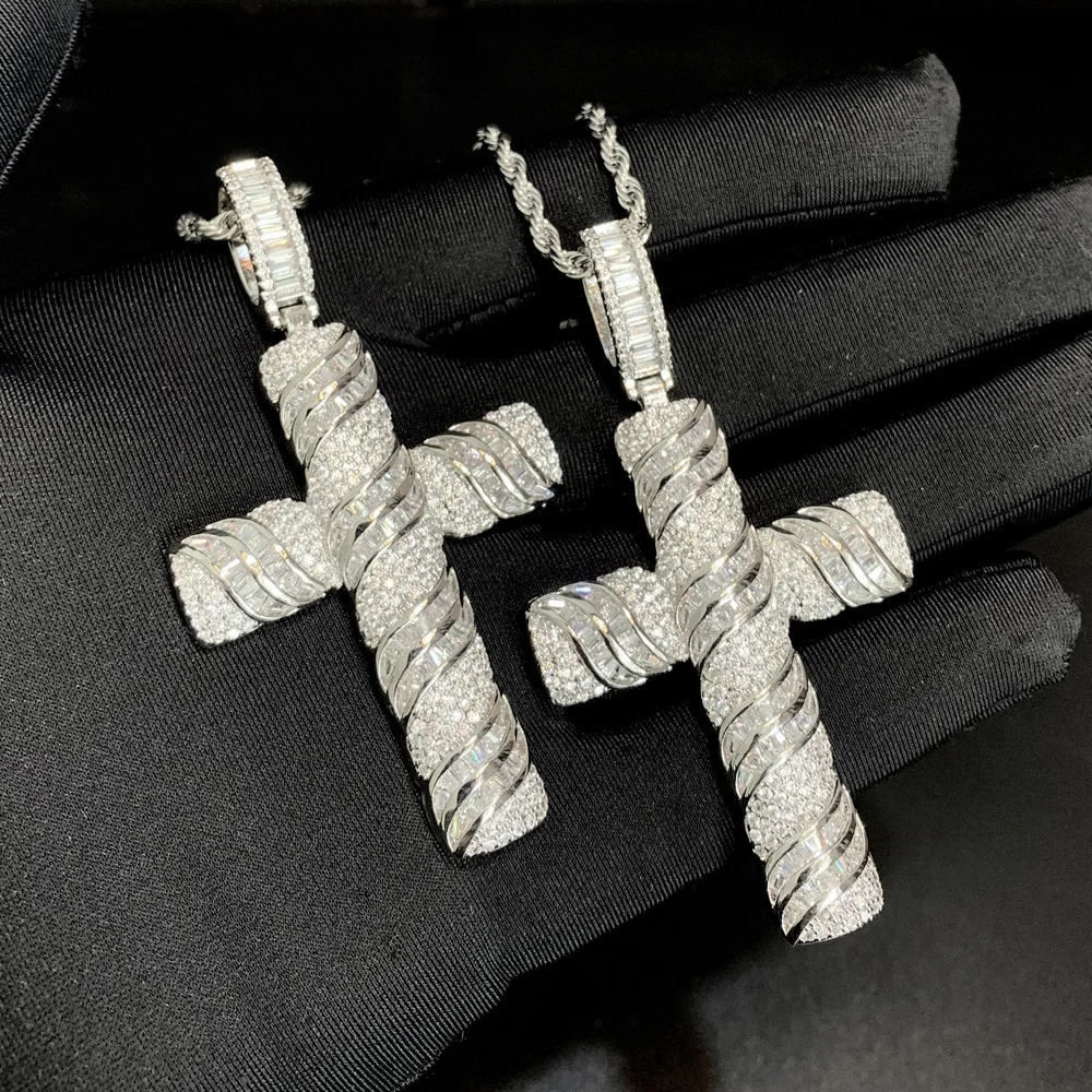 14K White Gold Lab Diamond Cross Pendant Party Wedding Pendants Necklace for Women Men Anniversary Jewelry Gift 241113