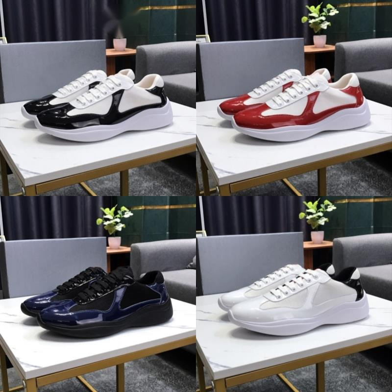 Casual running Shoes Designer Shoes mens sneakers americas cup low leather patent leather lace up black green yellow fashion round toe sport Casual shoe