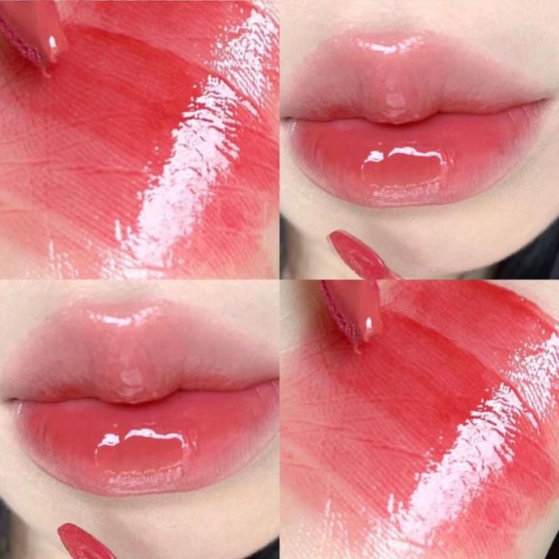 Mirror Water Lip Gloss Non-stick Cup Liquid Lipstick Set Beauty Cosmetics Cute Pink Lip Glaze Lasting Colored Lipstick