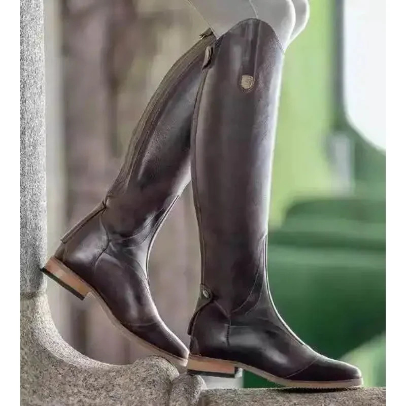Riding High Boots Horse Knee Leather Shoes Equestrian Long Bootcut Rider Wide Shaft Medieval Costume For Women 241113