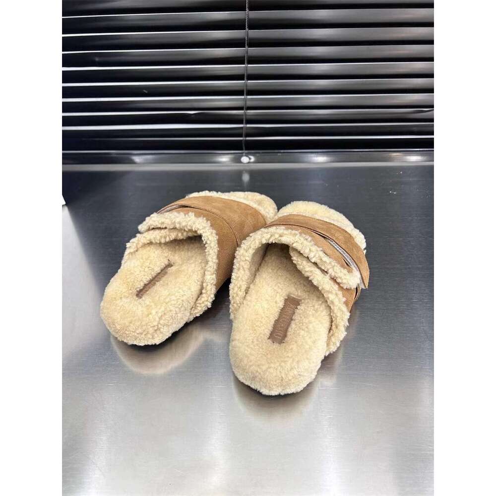 Hairy Slippers For Women's Outdoor Wear 2024 New Autumn And Winter Popular Korean Version Thick Bottom Lamb Wool Boken One Word Home Cotton Mop