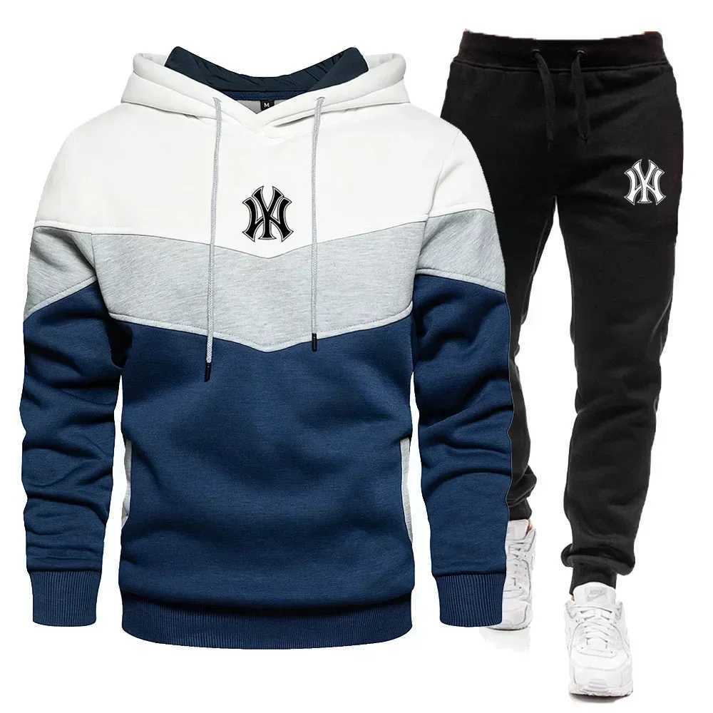 Mens 2 sets of mens sportswear autumn and winter new casual zipper hooded sweatshirt+sports pants outdoor fashionable jogging sportswear X241113