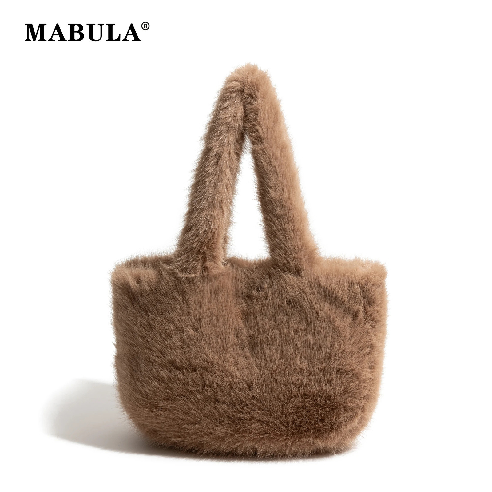 MABULA Cute Tote Bag With Soft Plush Autumn Winter Faux Fur Shoulder Bag Top-handle Handbag Plush Shopper Bags For Women 241114