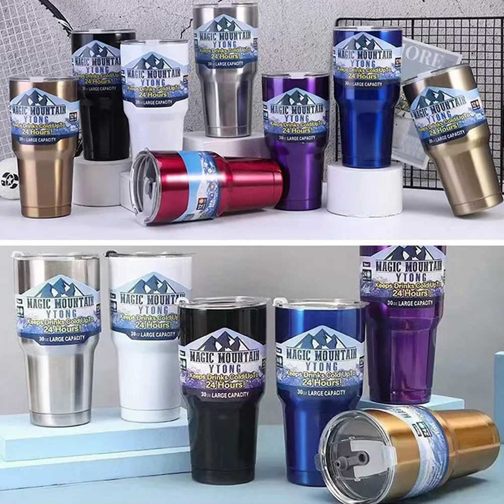 30 oz stainless steel inflatable water bottle simple vacuum cup with straw long pull for outdoor travel Y241114