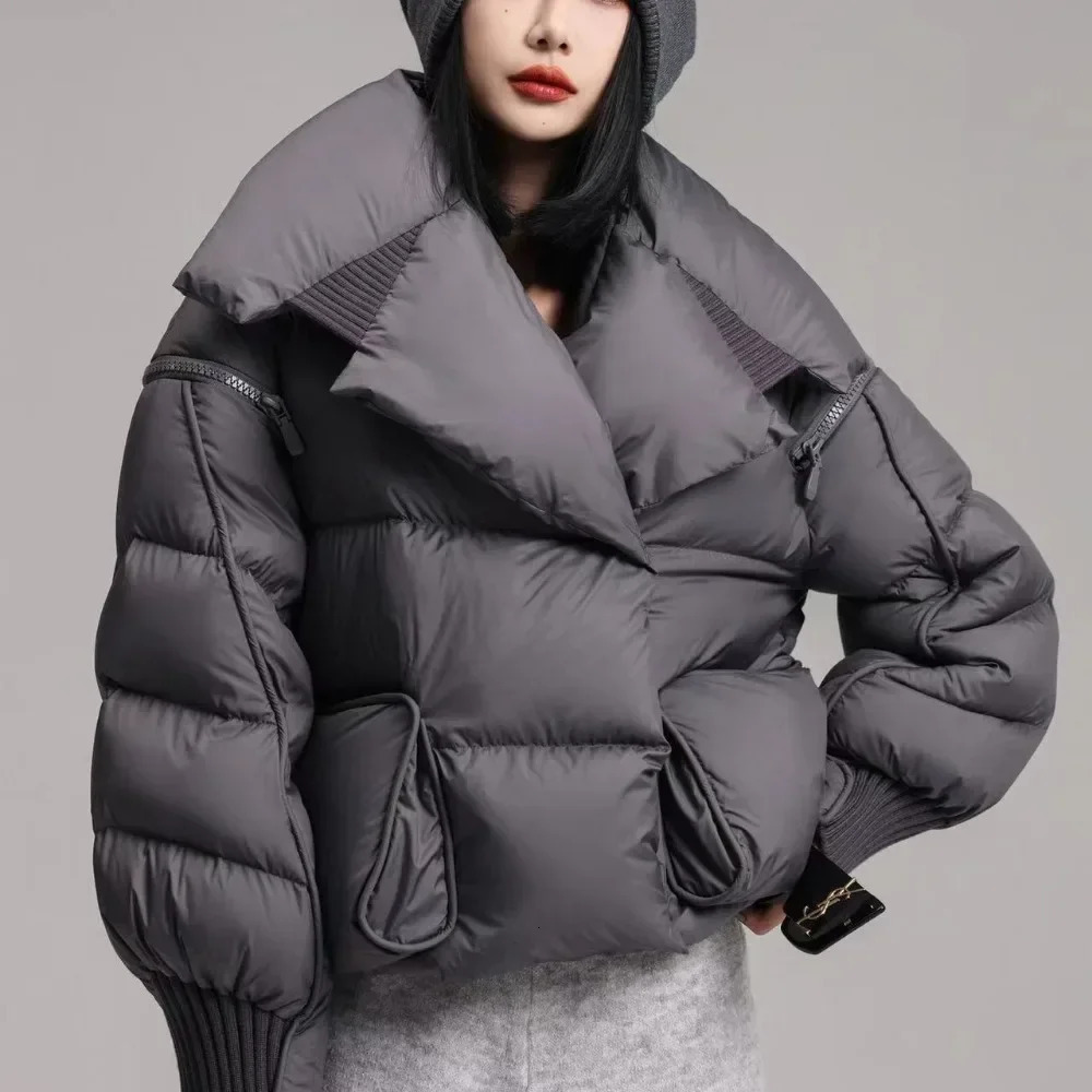 Womens down jacket white duck down jacket womens winter inflatable jacket short sleeved warm detachable sleeves for the park 241113