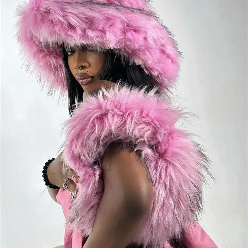 Winter Womens High Fashion Hat Fur Bucket Hat for Girls Fluffy Fisherman Hat With Fur Handbag Set 241113