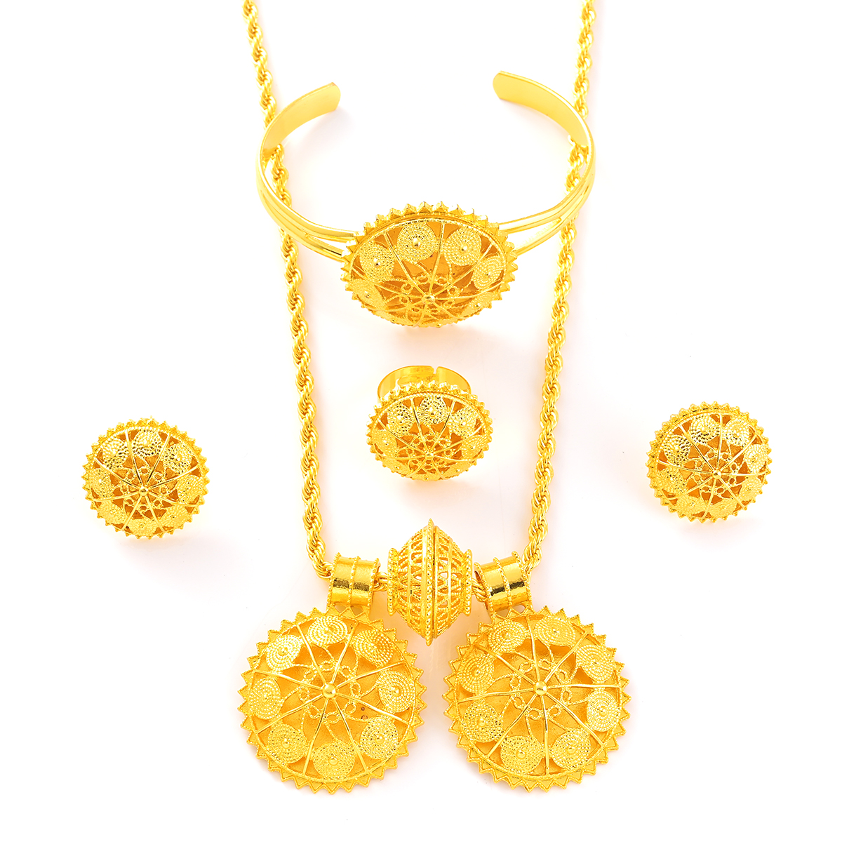 24K Saudi Arabia Classical Ethiopian Gold Plated Bridal Jewelry Sets Gifts Wedding Jewellery Set For Women
