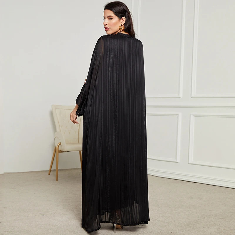 Selling Abaya Set For Muslim Women Kaftan Dubai Shiny Batwing Sleeve Evening Party Dress Modest 2 Piece Muslim Sets 241114