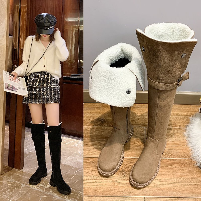Women's Autumn/Winter New Korean Version Belt Buckle Thick Heel Knee High Boots.