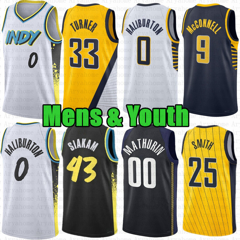 Custom Mens Youth Tyrese Haliburton Basketball Jersey Pascal Siakam Bennedict Mathurin Indianas Pacer Obi Toppin Myles Turner Aaron Nesmith T.J. McConnell Nembhard