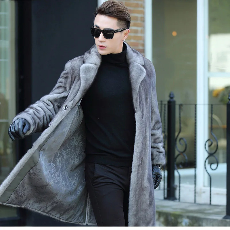 Artificial mens fur coat winter mens ultra-thin trend s mink coat fashion set collar long windproof mens clothing 241113