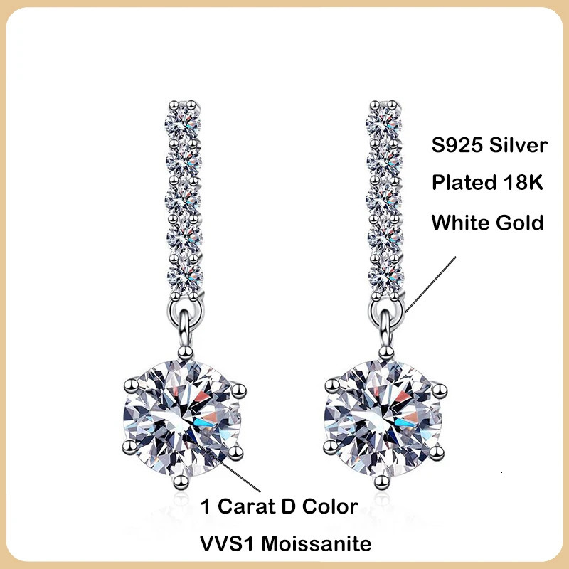 EWYA Real 1CT Womens Party Pendant Earrings High Quality Jewelry S925 Pure Silver Certified Diamond Earrings Wholesale 241031