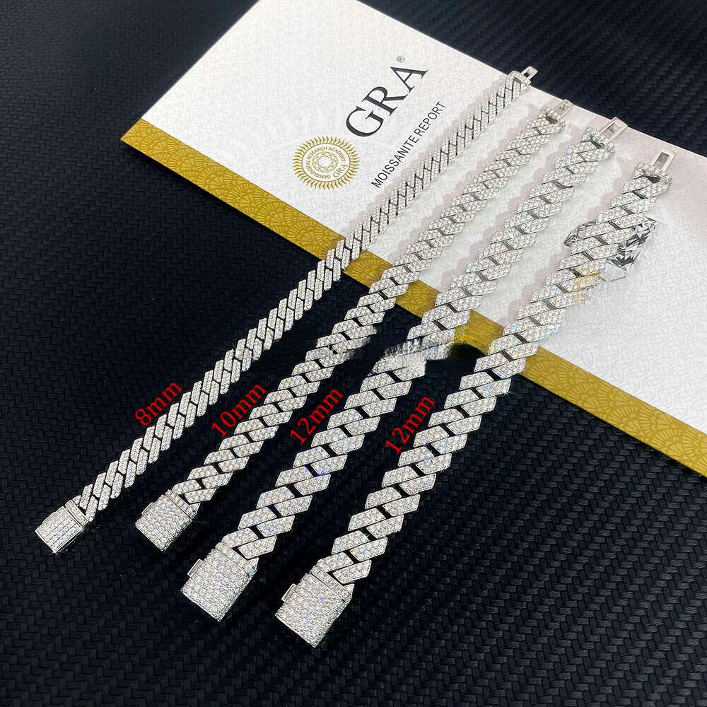 Pass Diamond Tester Sier Cuban Link Chain Wide 2rows Solid Moissanite Diamond 8mm-20mm Jewelry Set Necklaces Hiphop