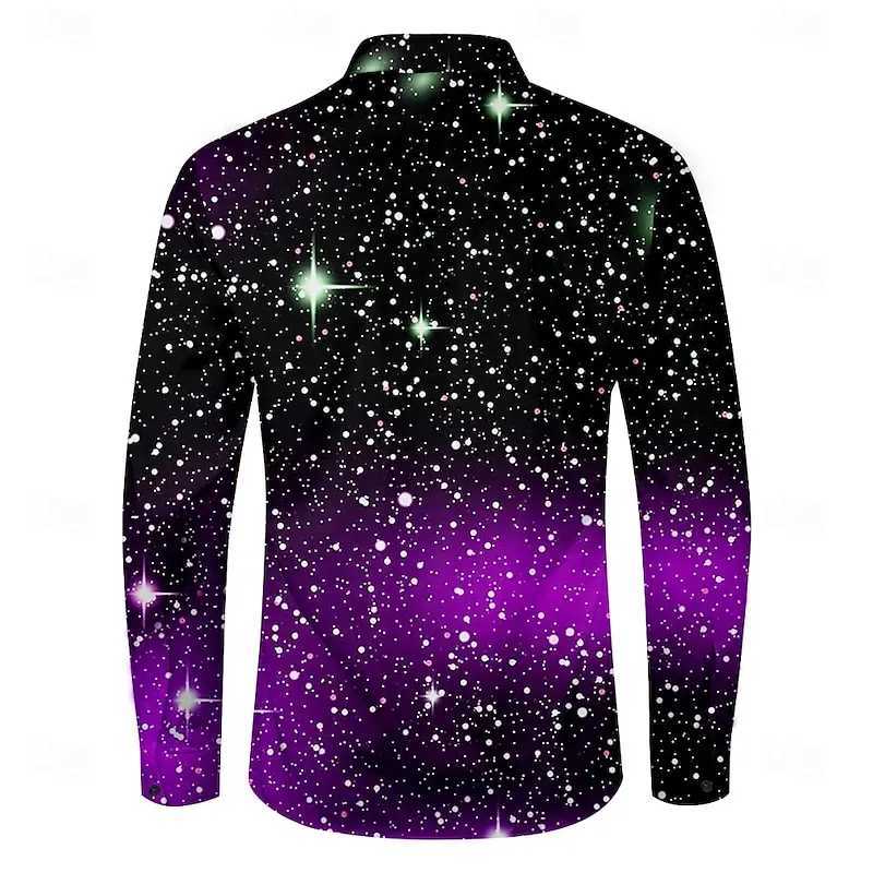 2024 Hot Selling Christmas Mens Shirt Star/Galaxy Long Sleeve Shirt Art Casual Party Evening Dress Autumn/Winter High CollarXJ24113