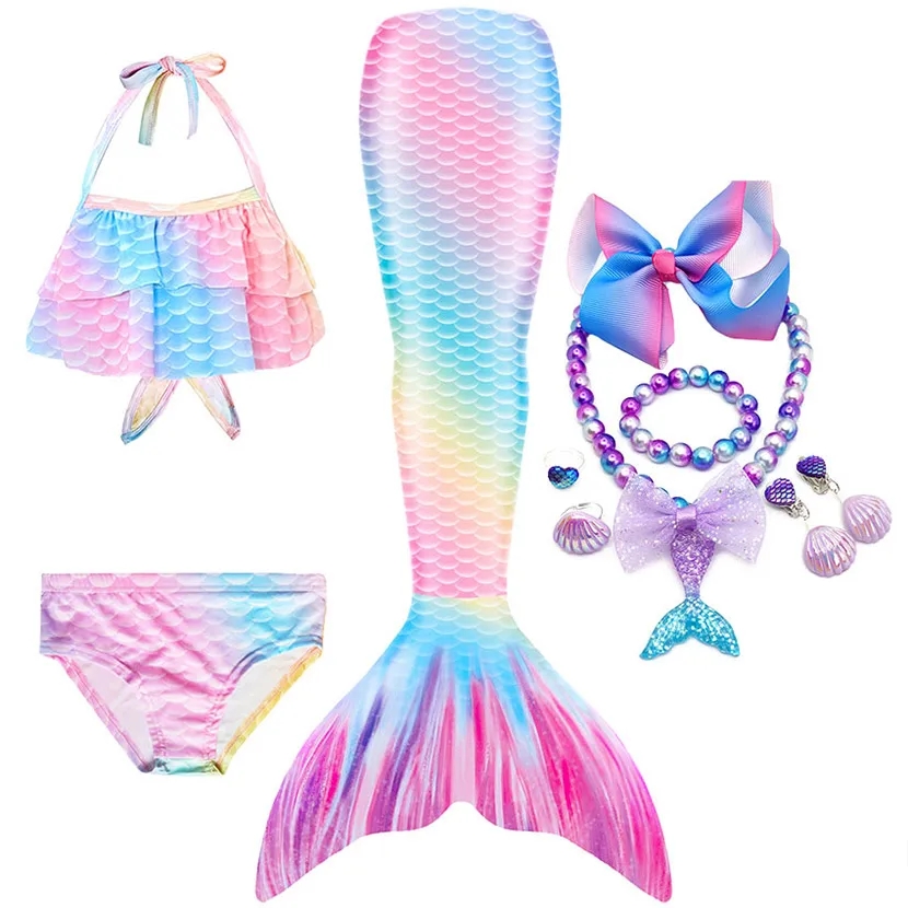 Kids Girls Swimming Mermaid tail Mermaid Costume Cosplay Children Rainbow Mermaid Swimsuit Fantasy Suit can add Monofin Fin