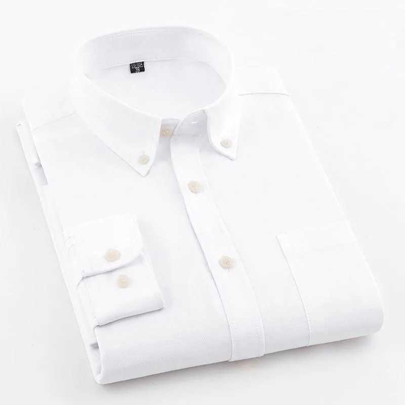 tiktok internet Autumn new mens cotton Oxford woven long sleeve shirt pure white business casual slim-fit button-lined gownXJ24113