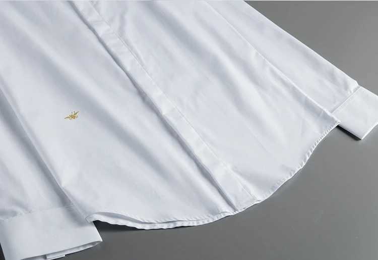 High End Gold Bee Embroidered Business Shirts Mens Solid Color Long Sleeved Banquet Party Shirt Versatile Casual White TopsXJ24113